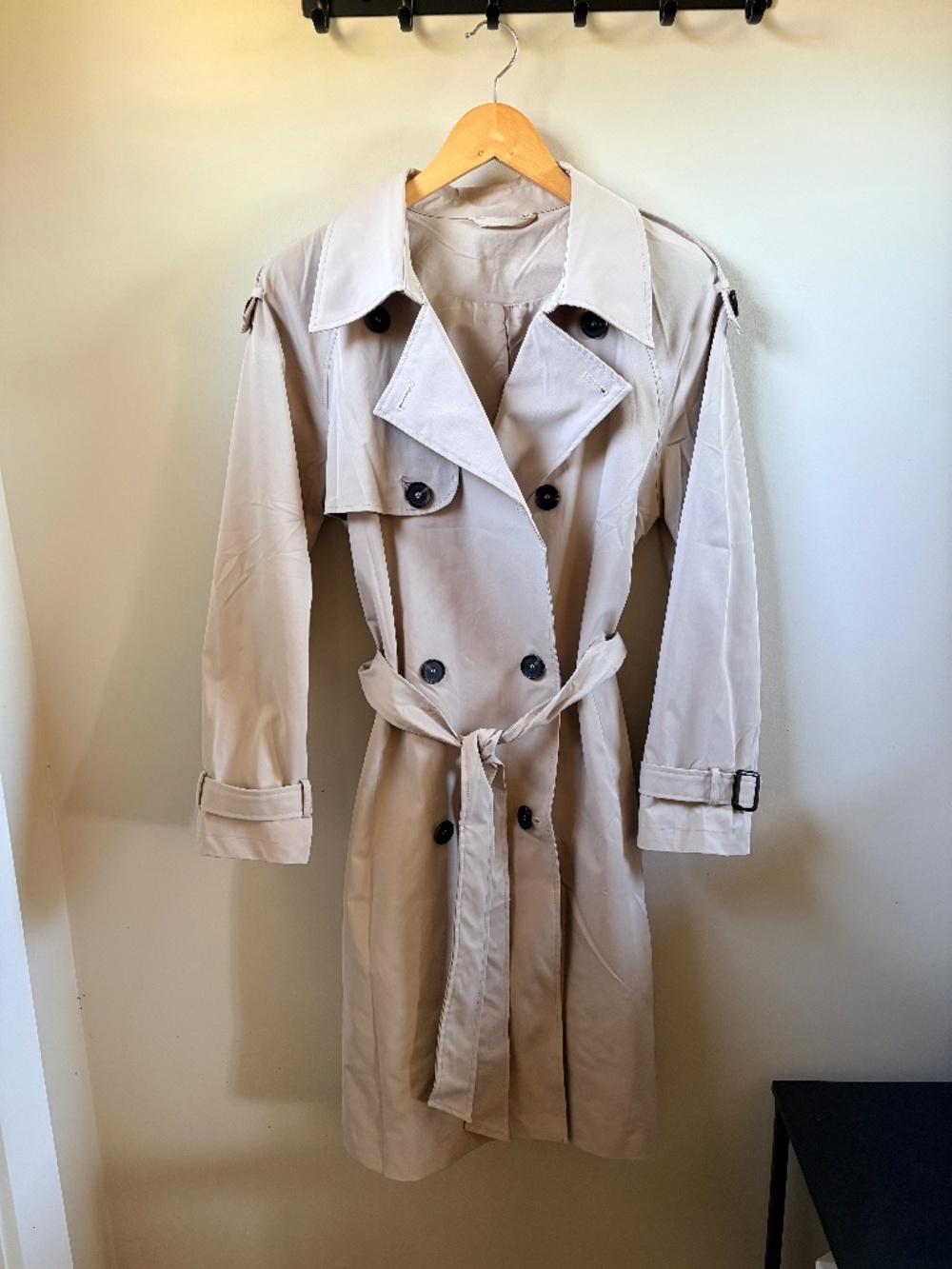 Long Belted Trench Coat Beige Khaki S